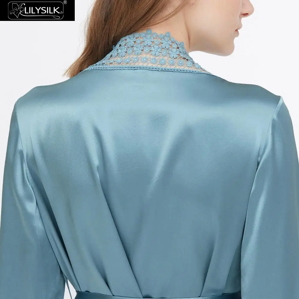 LilySilk шелковый халат 22 Momme Повседневная кружевная Роскошная Новая женская