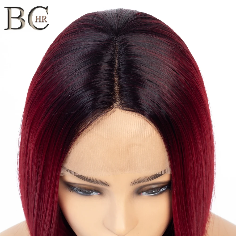 Короткий синтетический парик BCHR 13*4 Для Женщин черный винно красный с Ombre