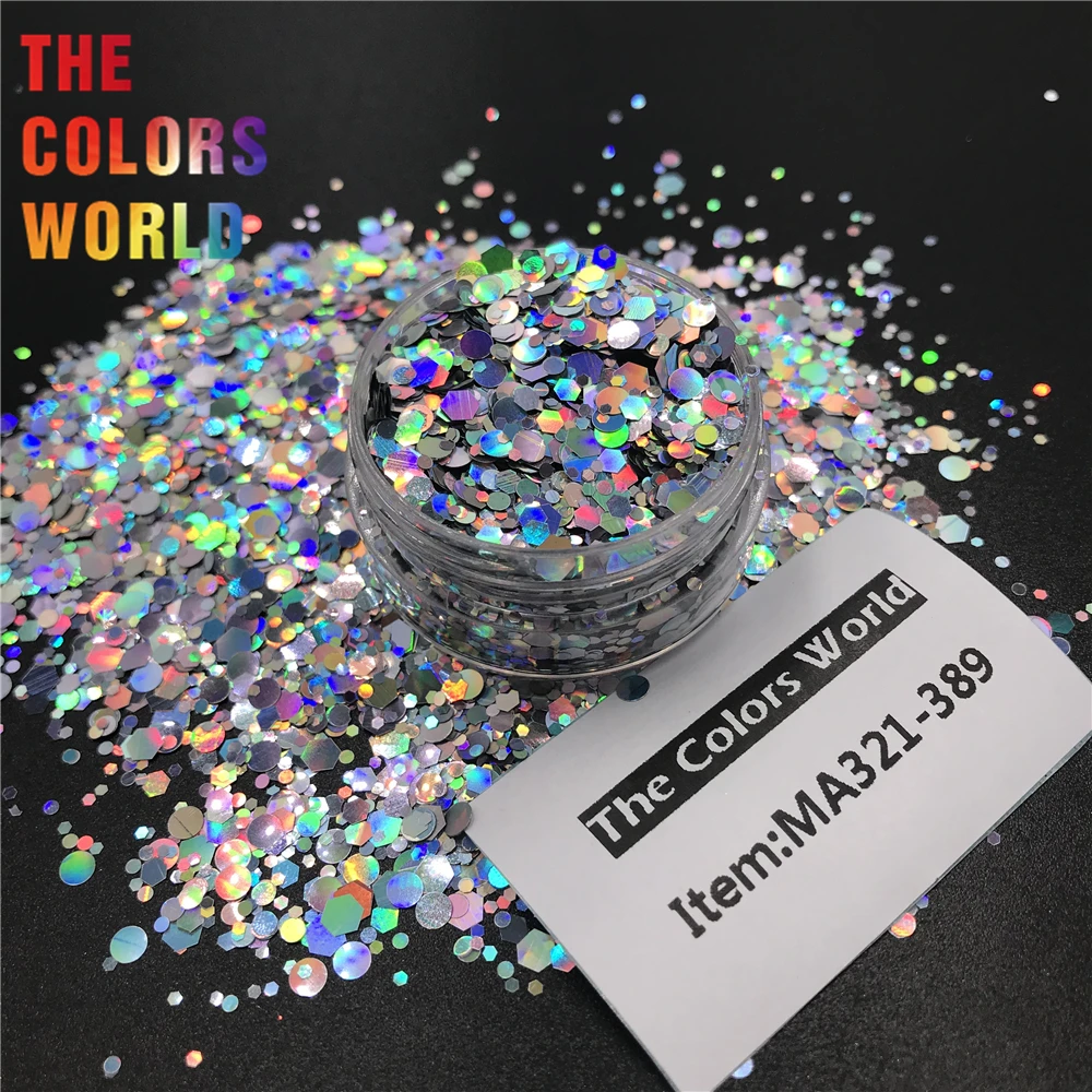 TCT-079 лазерный голографический серебряный цвет формы смешивания ногтей блестящее