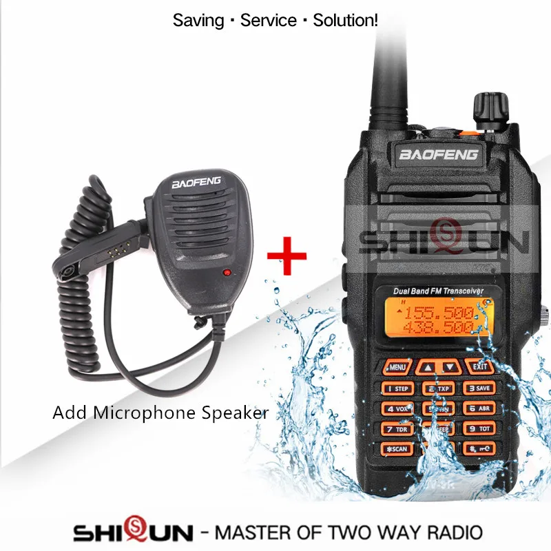 Add Microphone Sp. UV-9R IP67 Водонепроницаемый Dual Band 136-174/400-520 МГц Ham радио 10 км Baofeng 8 Вт иди и болтай Walkie Talkie “иди и 10 км UV-82 UV-5R UV-XR УФ 9R плюс - Цвет: Add Microphone Sp.