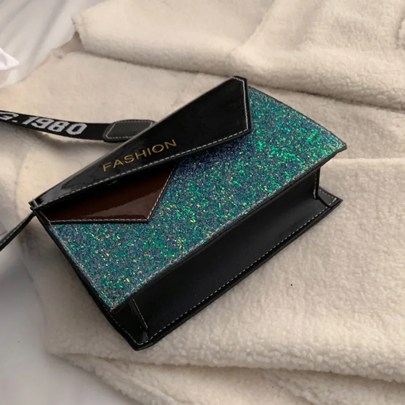 1 шт. женская сумка через плечо с широким плечевым ремнем и блестками для ключей