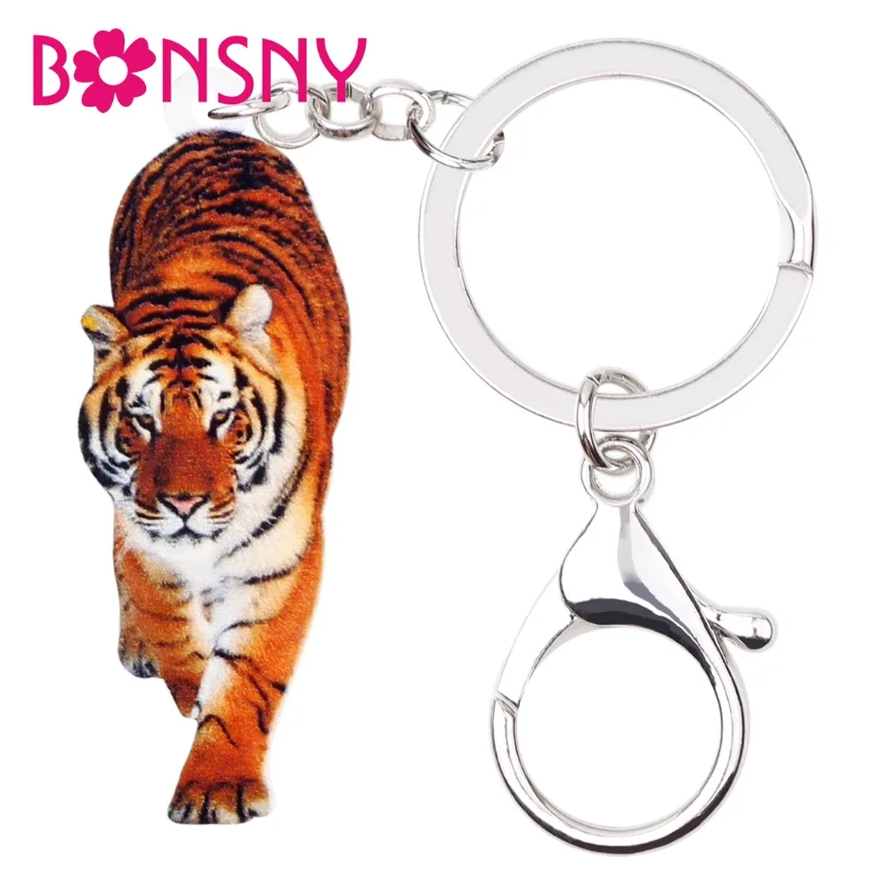 

Bonsny Acrylic Elegant Walking Tiger Key Chains Keychains Rings Jungle Animal Jewelry For Women Girls Ladies Handbag Car Charms