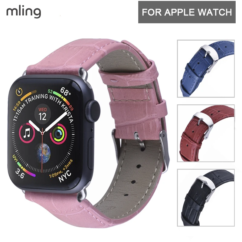 Ремешок Mling из натуральной кожи для Apple Watch Band 3 2 1 38 мм 42 сменный Браслет iWatch 4 40 44