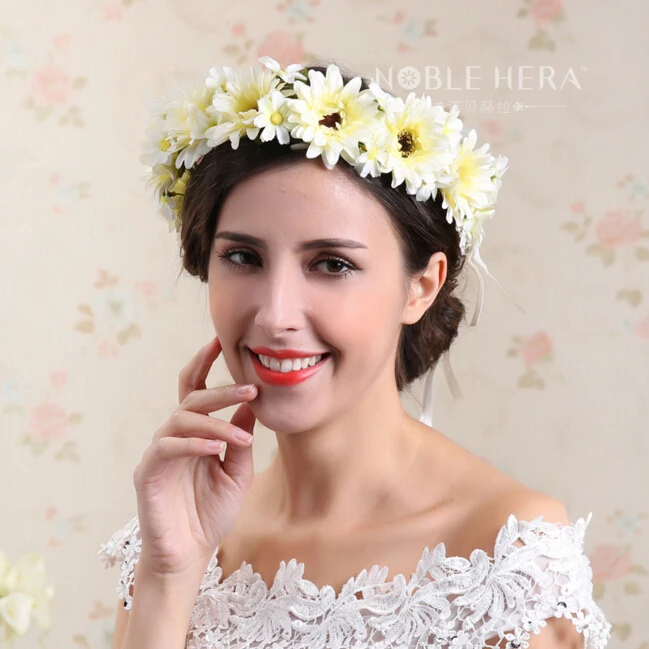 2016Head Wreath &amp Garland Artificial pink Daisy Flower Hair Bridal Accessory Decorative Flowers&amp Wreaths For travel |