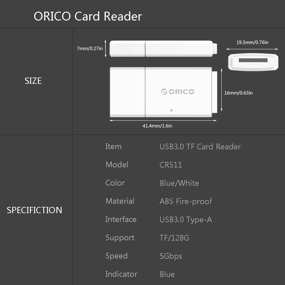 ORICO CRS11 Мини TF кард-ридер мобильный телефон планшет ПК USB 3 0 5 Гбит/с OTG карты памяти