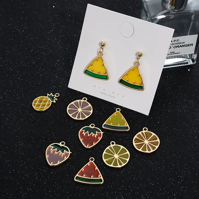 30pc Korea style Gold Color Enamel Fruit Lemon/Watermelon/Strawberry Charm For Earring DIY Handmade Jewelry Making wholesale | Украшения и