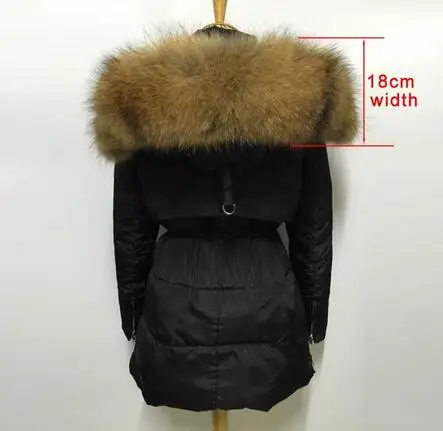 Black 18cm fur YEYELANA, высокое качество, большой натуральный мех,, зимняя куртка для женщин, натуральный мех енота, воротник с капюшоном, плотное пальто, женская зимняя парка - Цвет: Black 18cm fur