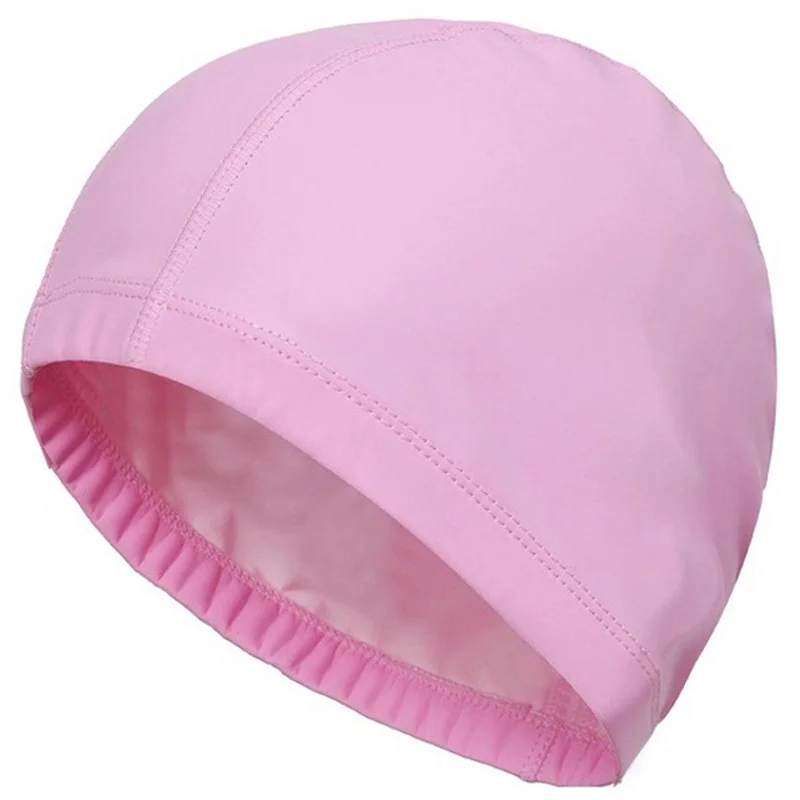 Solid Pink Новинка, эластичная Водонепроницаемая Кепка из искусственной кожи, защищающая уши, длинные волосы, для спорта, для плавания, бассейна, шапочка для плавания, свободный размер для мужчин и женщин, для взрослых - Цвет: Solid Pink