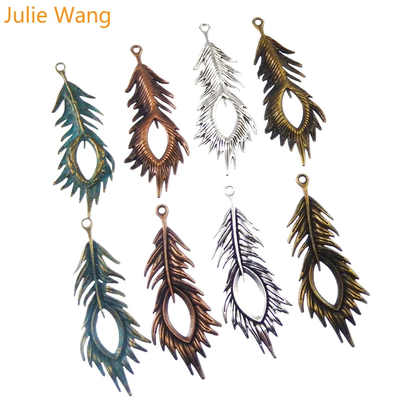 Julie Wang 4 шт./лот цинковый сплав Смешанные Подвески из искусственного пера павлина