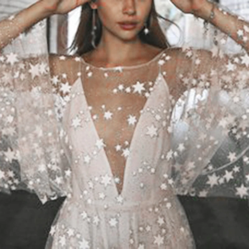 Женское длинное платье с блестками и звездами в стиле феи свадебное вечернее для