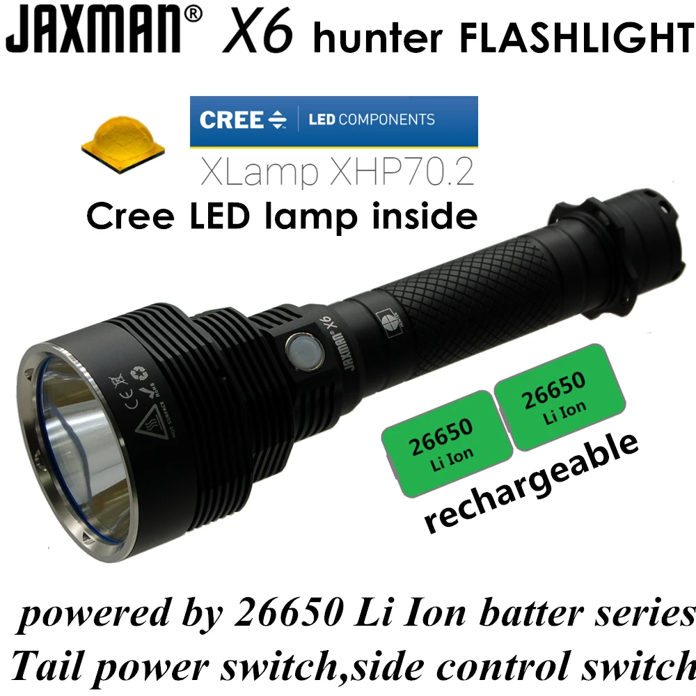 JAXMAN X6 hunter XHP70.2 26650 Тяжелый жесткий светильник светодиодный фонарик для ночной