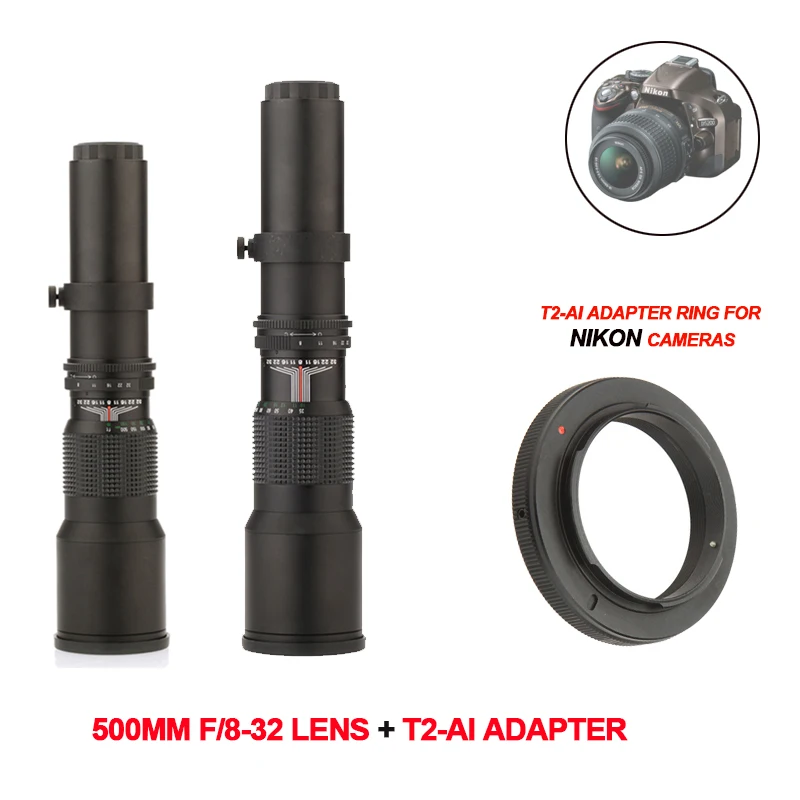500 мм F8.0 объектив Ручной телескопический зум + T2-AI T крепление для Nikon D5000 D7000 D7100 D800