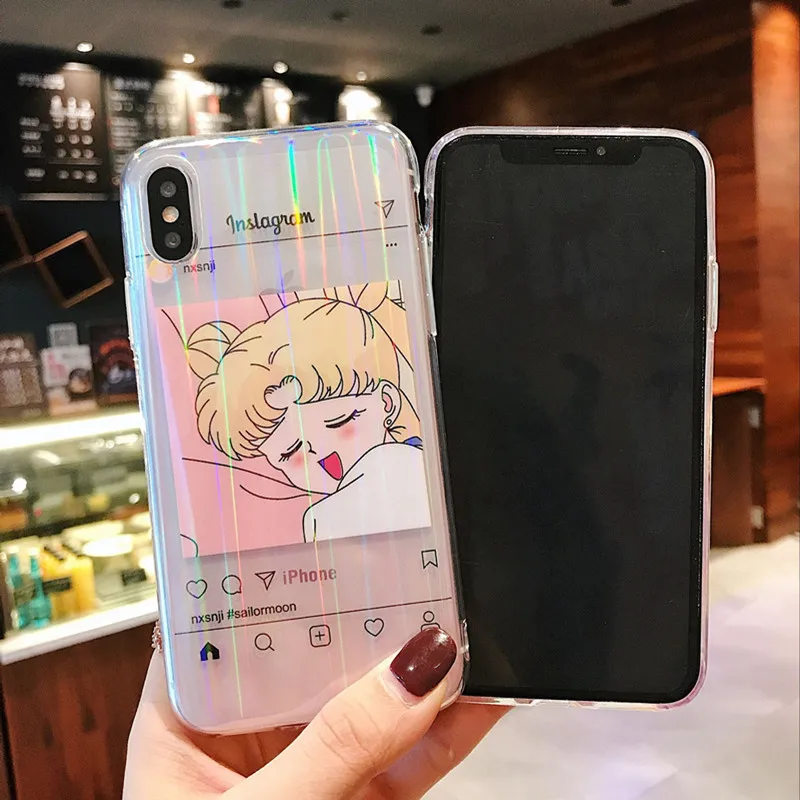 Japanese Sailor Moon Figure kawaii anime phone case For coque iPhone 7 6 8 Plus X Xs Max Xr luxury beauty girls pink cases capa |