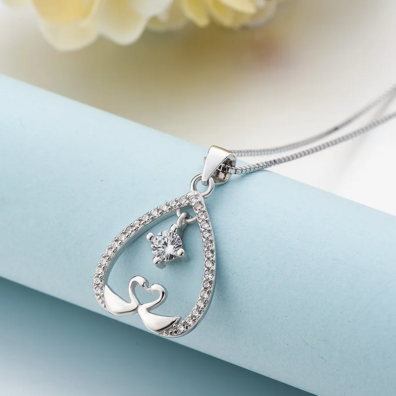 Sterling Silver Necklace Pendant Women Jewelry Swan Love Gift Chain 925 with Box 18K Gold Plated Anniversary | Украшения и
