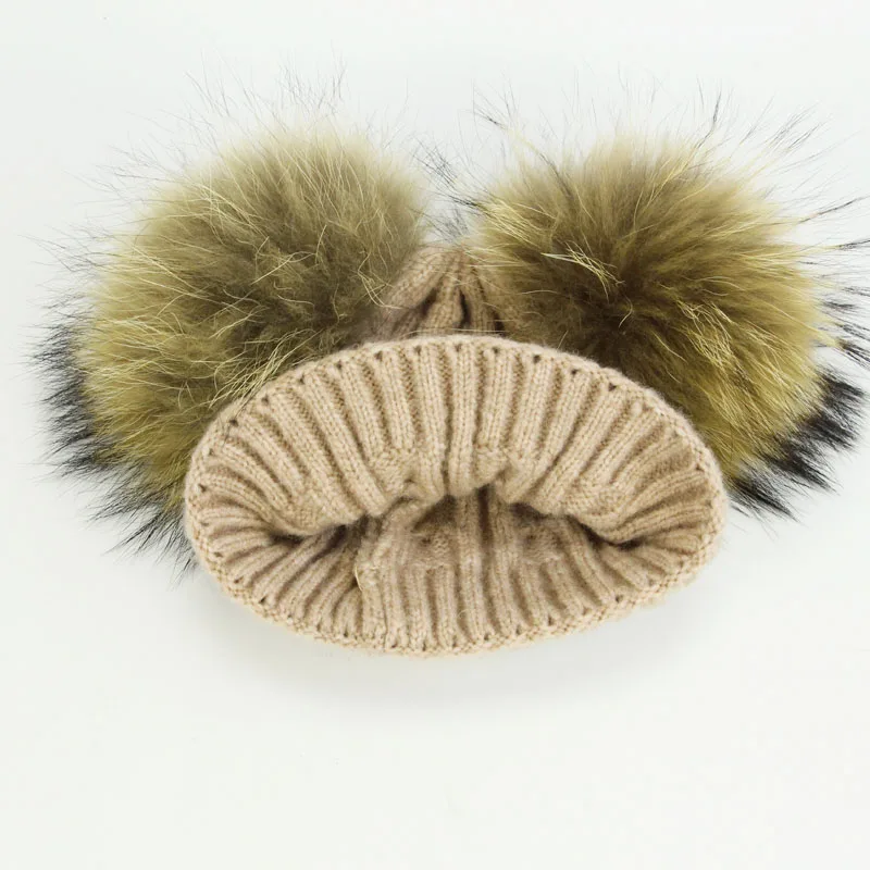 Модный детский мяч из натурального меха енота шапка с помпоном зимняя для