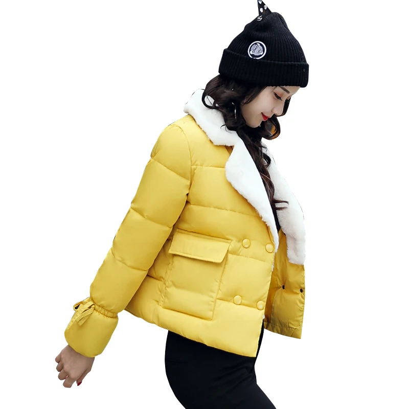2019 turn down collar women winter coat female outerwear ladies thick warm short jacket slim breast button jaqueta feminina | Женская