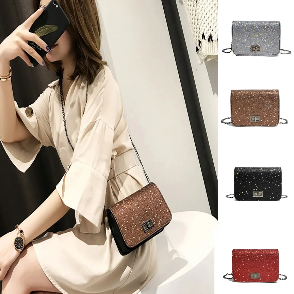 Новые Украшенные блестками сумка кожи высокого качества Модные замка Crossbody сумки