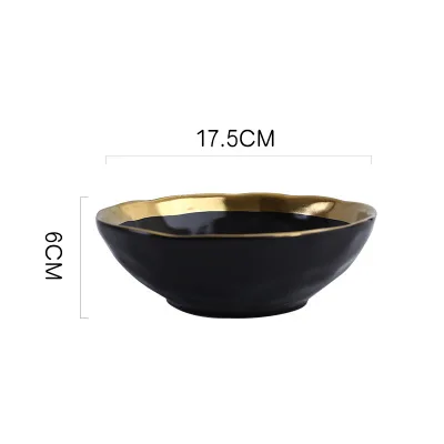 Black Big Bowl Европейский стиль, керамическая посуда с золотой стороной, белая и черная, фарфоровая тарелка для стейка, десертный поднос, кухонный набор обеденных тарелок - Цвет: Black Big Bowl