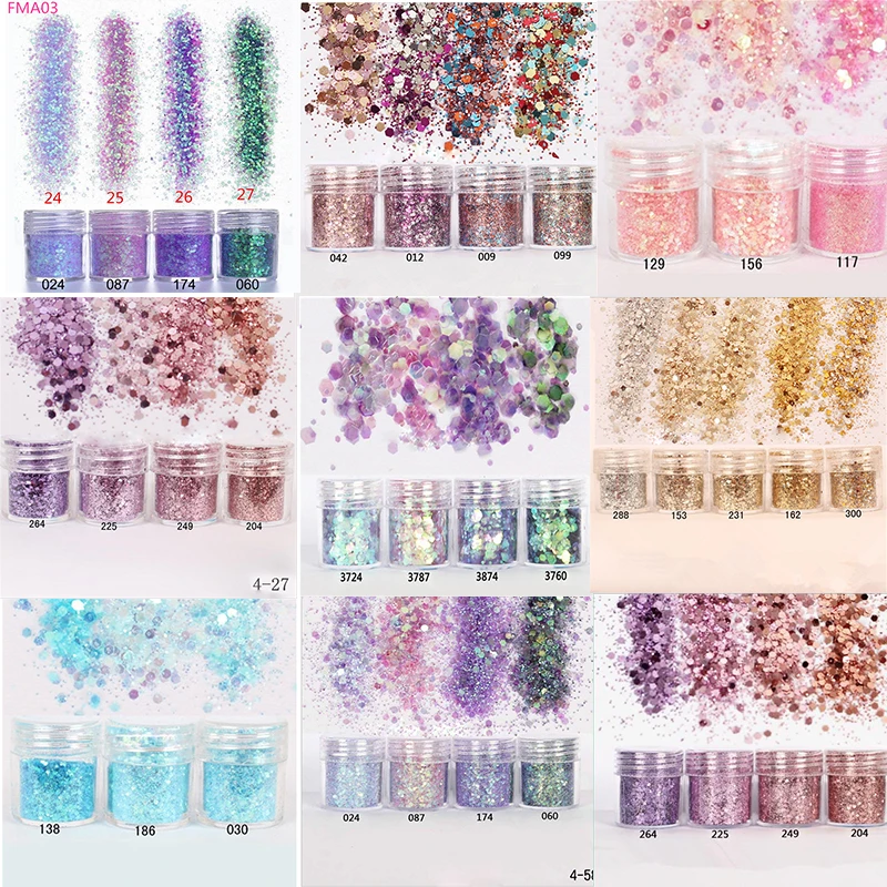 

Nail Art Glitter 4boxes/Set (10ml/Box) 3D Nail Art Glitter MIX 10 colors Nail Glitter Powder Sequins Powder For Nail Art Glitter