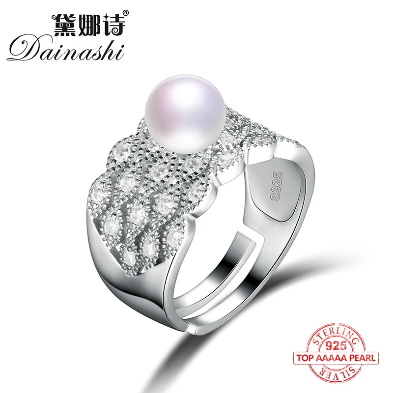 Dainashi classic Luxury 925 sterling silver genuine fresh water pearl rings top brand fine jewelry for wedding/engagement gifts | Украшения