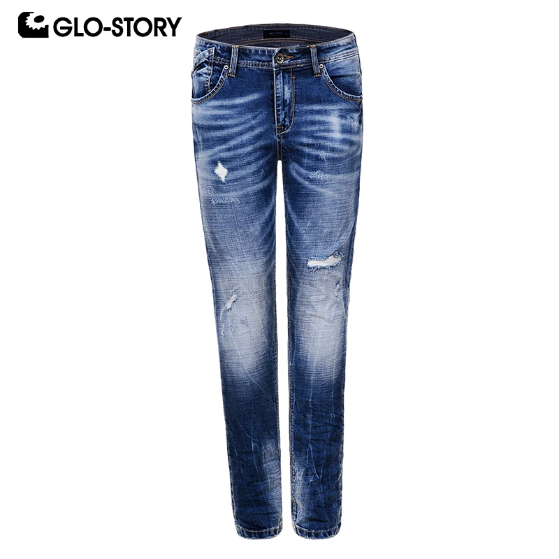 GLO STORY Для мужчин 2019 Новая мода Slim Fit узкие зауженные джинсы Повседневное уличная
