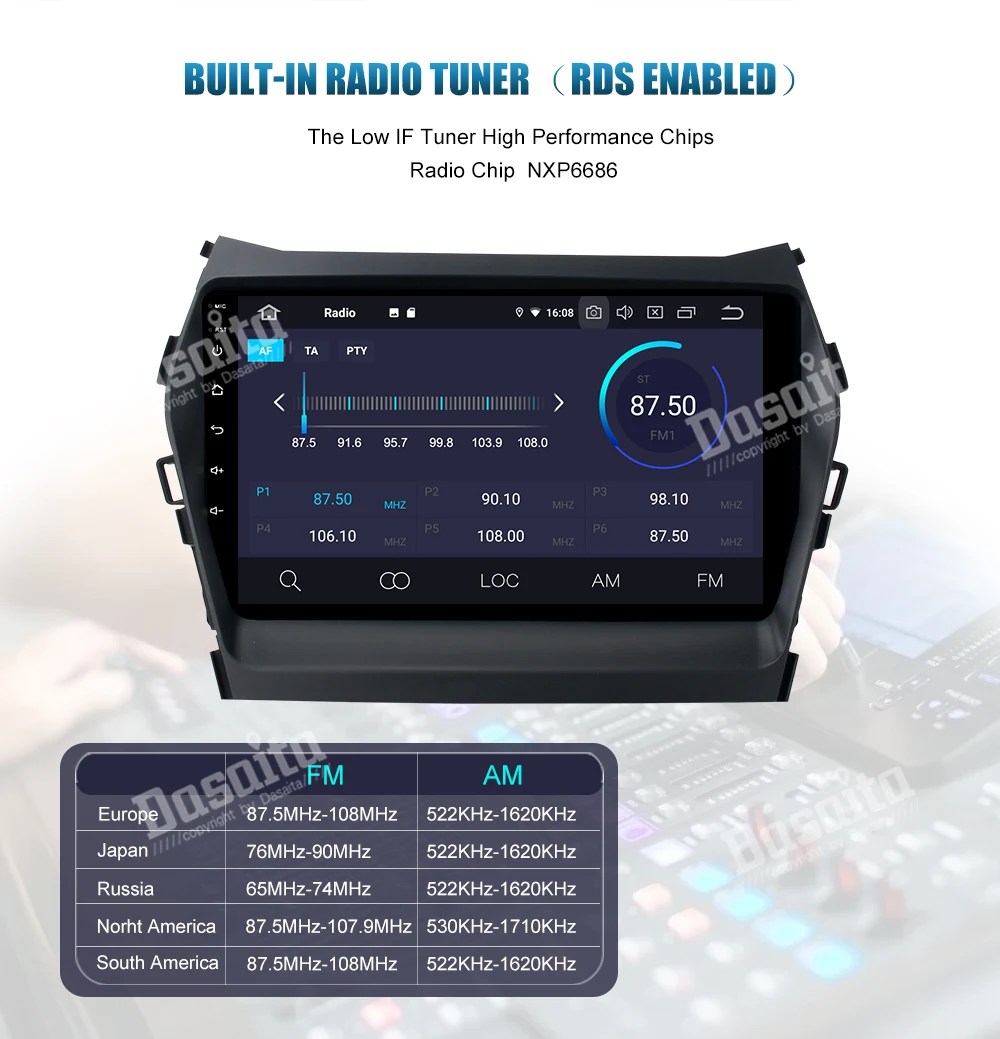 Dasaita " Радио Android 9,0 Автомобильный gps плеер Navi для hyundai Santa Fe IX45 2013- Bluetooth wifi TDA7850