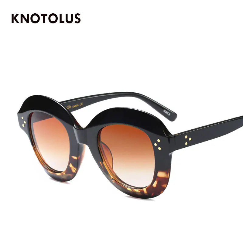 Knotolus ретро заклепки Cateye Солнцезащитные очки Для женщин Брендовая Дизайнерская
