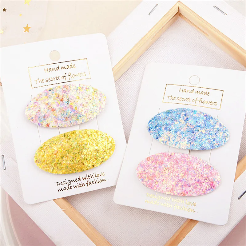 2019 handmade spring and summer new fashion sequins oval BB clip children's candy color hair clips wild jewelry accessories | Детская