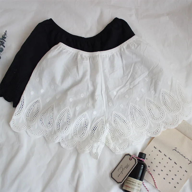 Женские летние шорты из 100% хлопка свободные тонкие с вышивкой и кружевом|shorts