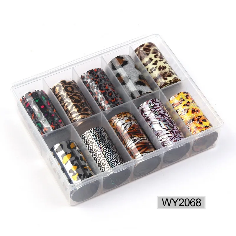 68 10pc/box Nail Foil Set Adhesive Transfer Sticker Rainbow Sky Sexy Leopard Personalized Pattern Slider Decoration Manicure kits - Цвет: 68
