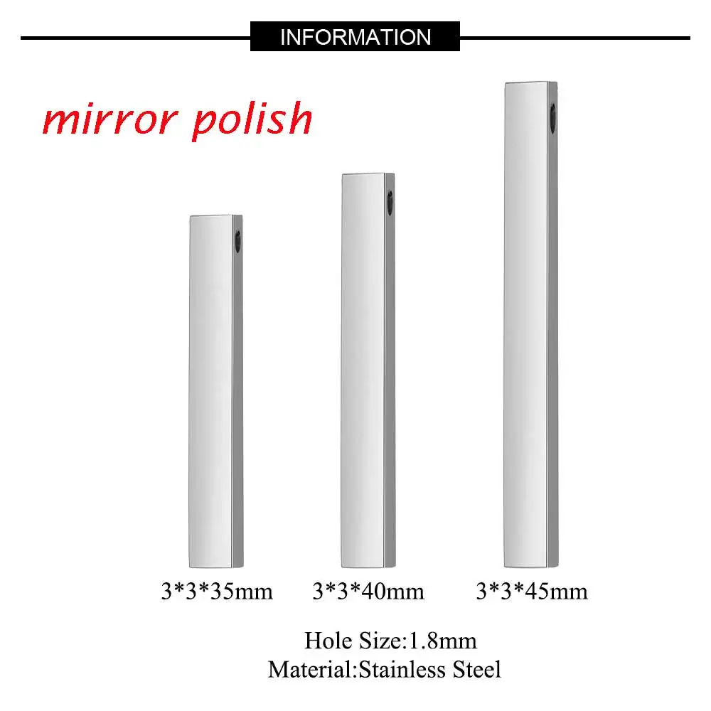 Фото 3pcs/lot 3mm 35-40-45mm Long Blank Vertical Square Bar Pendant Wholesale Real Stainless Steel Bar Pendants for Custom Engrave №2
