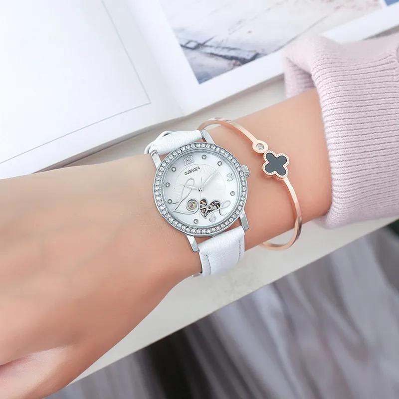 OUBAOER Original Brand Women Mechanical watch Automatic Self-Winding Ladies watches Genuine Leather Fashion Clock Women Watches enlarge