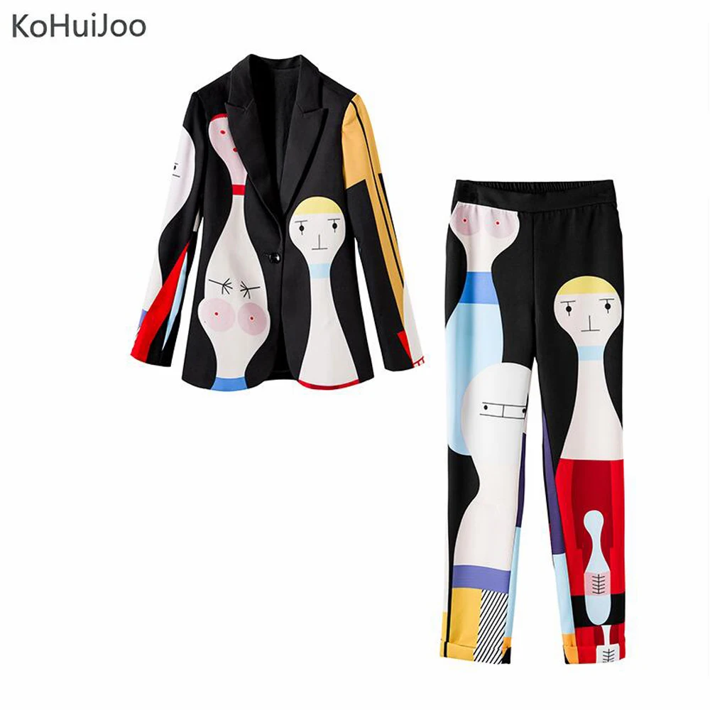 Женский костюм со штанами KoHuiJoo модный из 2 предметов: блейзер с длинными рукавами