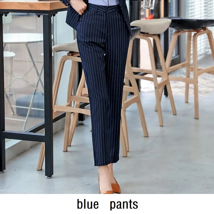 blue pants ACRMRAC, женские костюмы, тонкая полосатая куртка, штаны, OL, деловые, формальные, женские брюки, костюмы, женский комплект, костюмы - Цвет: blue pants