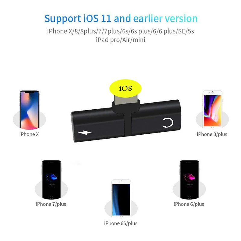 Headphone Jack Adapters for lightning Music Charging Phone Call Adaptor iphone X 7 8 6 Plus OTG Cable Support iOS 10.3 11 | Мобильные