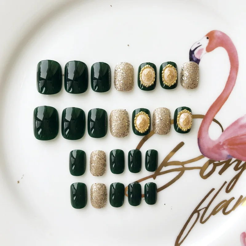 24 шт./компл. зеленый цвет Готовые накладные ногти квадратный коротких полного