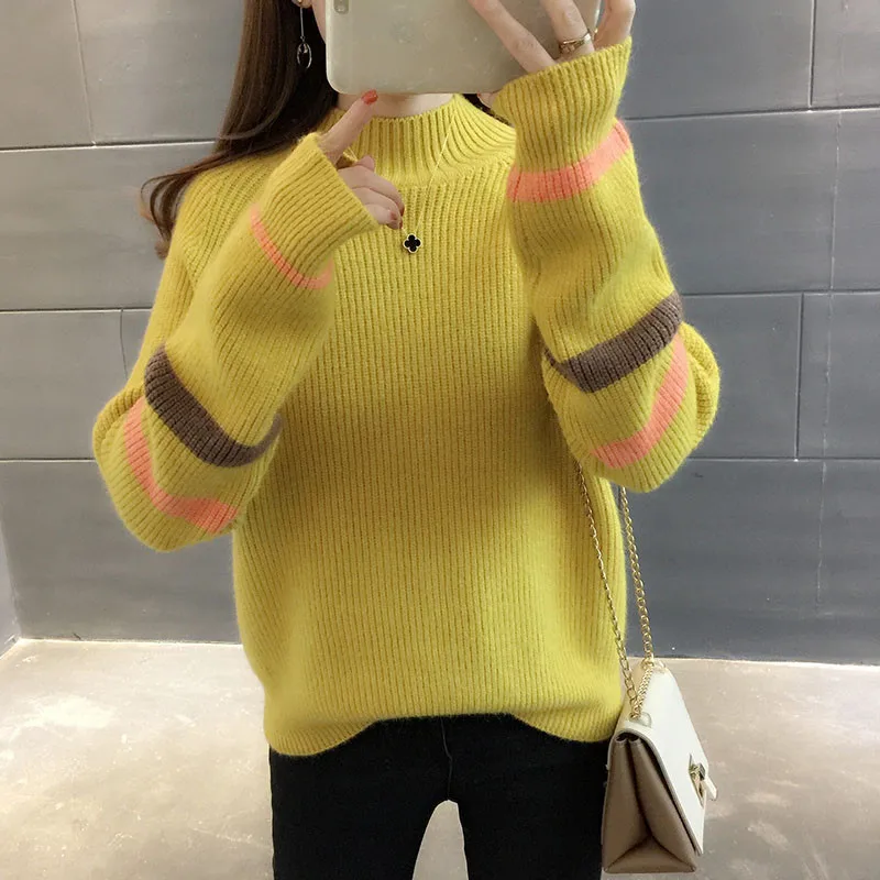2020 Autumn New Women Pullovers Knitted Sweater Korean Winter Tops Elasticity Loose Jumper Ladies Long Sleeve Turtleneck sweater | Женская