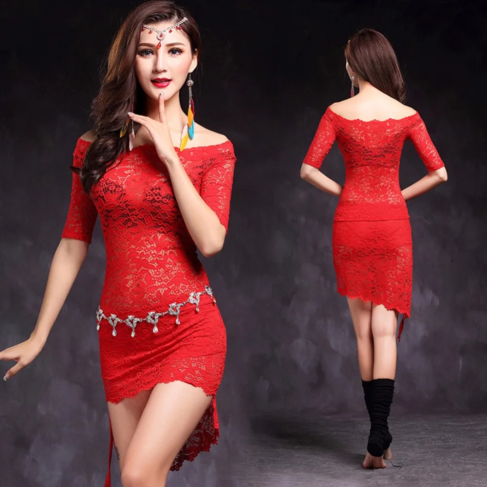 2017 г. пикантные Для женщин танец живота костюмы 2 шт. топ и юбка кружева Болливуда