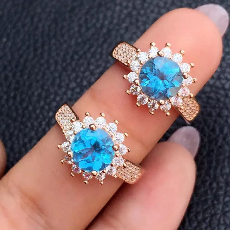 Женское кольцо SHIQING Nature с голубым топазом из стерлингового серебра 925 пробы