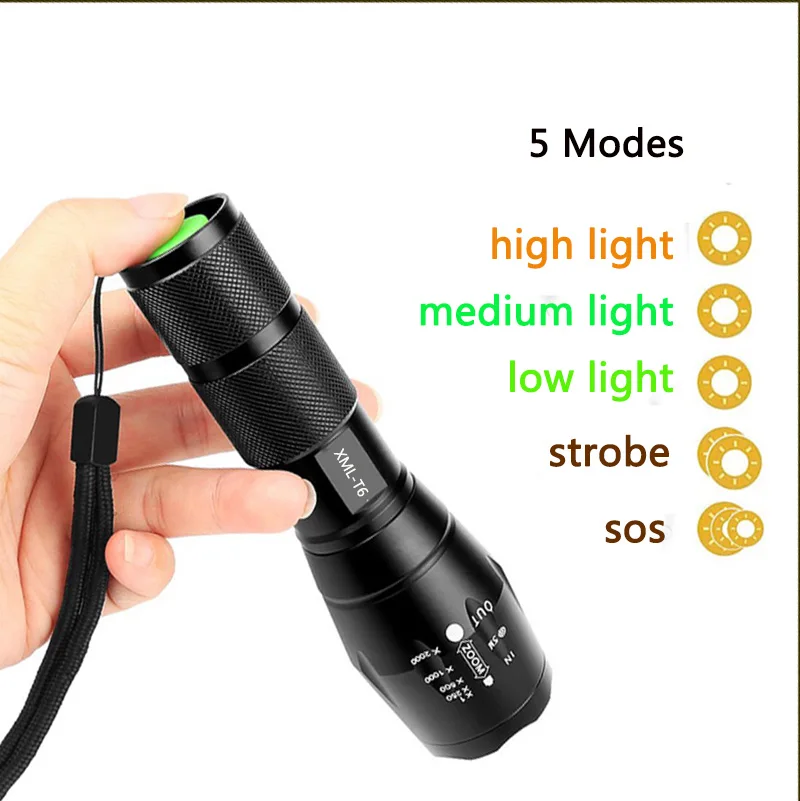 

High Power Rechargeable LED flashlight XML T6 telescopic zoom with 18650/AAA Battery Charger Torch 3800LM Portable Camping Lamp