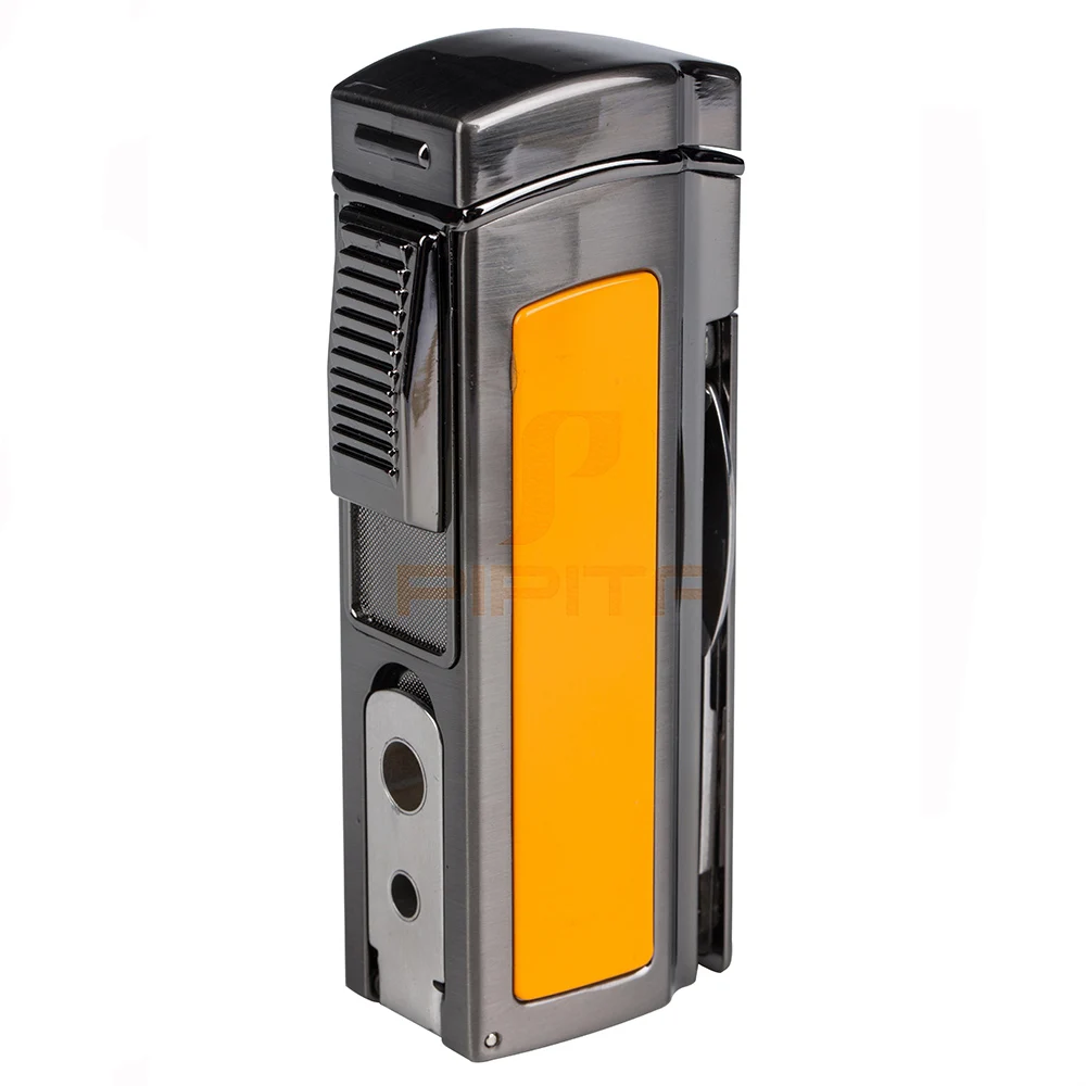 Модный Cohiba стильный фонарь для Сигар Зажигалка Ветрозащитная Зажигалка четыре струйный фонарь многоразовая надувная металлическая газовая зажигалка