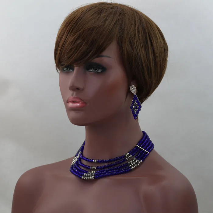 Mix of Royal Blue Crystal And Gray in Full Set Available Other Colors 5 Layers African Beads Jewelry Wholesale ALJ677 | Украшения и