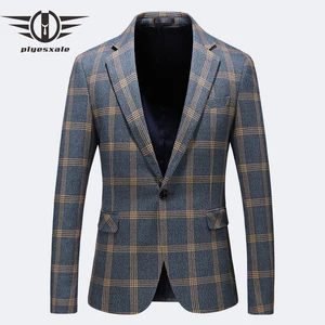 Мужской Блейзер, повседневный приталенный пиджак, формальный, для офиса, весна-осень 2019, клетчатый блейзер Мужской, Q193, размера плюс