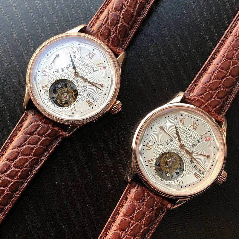 Роскошные часы ST8004 Tourbillon, мужские часы из крокодиловой кожи с календарем, дисплеем недели, мужские механические часы с ручным заводом, водонепроницаемые часы 5ATM