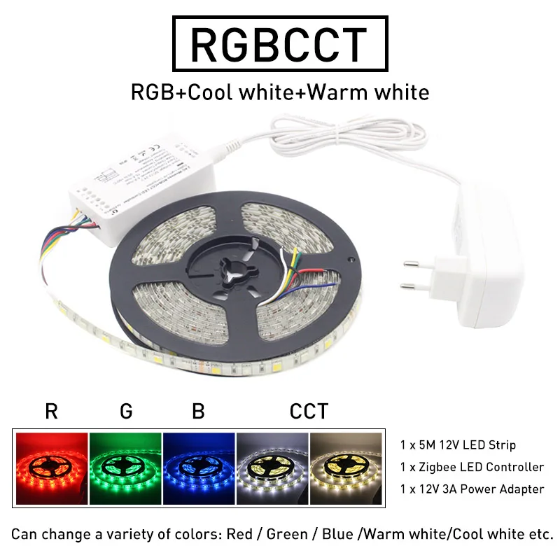 RGBCCT Set Zigbee ZLL 5 М 5050 SMD Link умный светодиодный светильник, набор ZIGBEE RGBCCT контроллер rgbww Светодиодная лента, Водонепроницаемая IP65 DC 12 В - Испускаемый цвет: RGBCCT Set