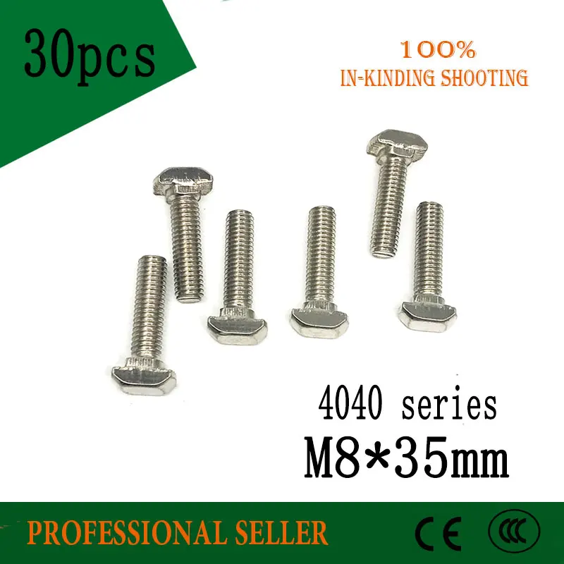 

30pcs 4040 Series M8*35mm Hammer Head T Bolt Screw Nickel Plated For 4040 Aluminum Profile T-slot t screw