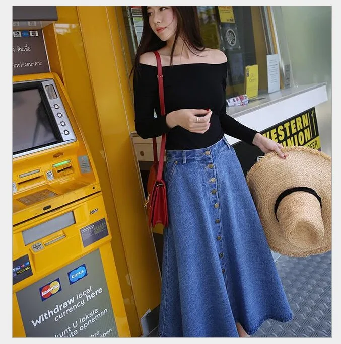 

Women Jeans Skirt Button Down Pleated Denim Sexy Skirts Plus Size Long Casual A Line Skirt Girls Skirt