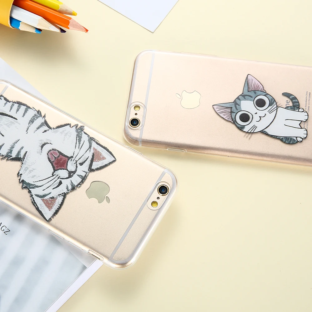 Kisscase Симпатичные узорчатые чехлы для iPhone 6S 6 7 8 Plus 5S 5 SE Обложка Clear Cartoon Cat TPU Phone Shell X