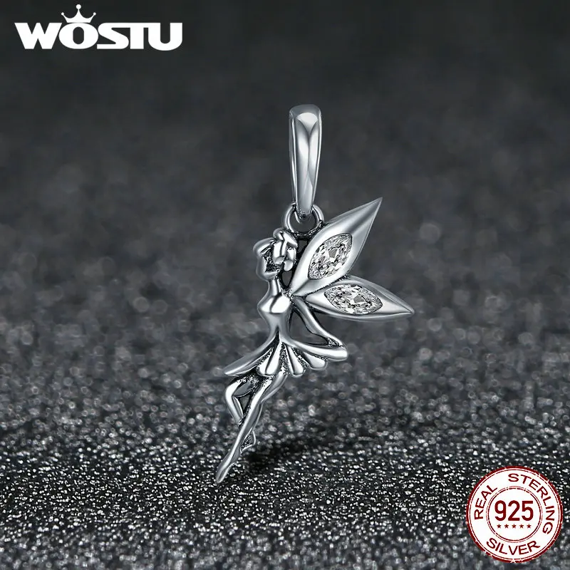 WOSTU подлинный 925 пробы Серебряный цветок фея Висячие Подвески подходят