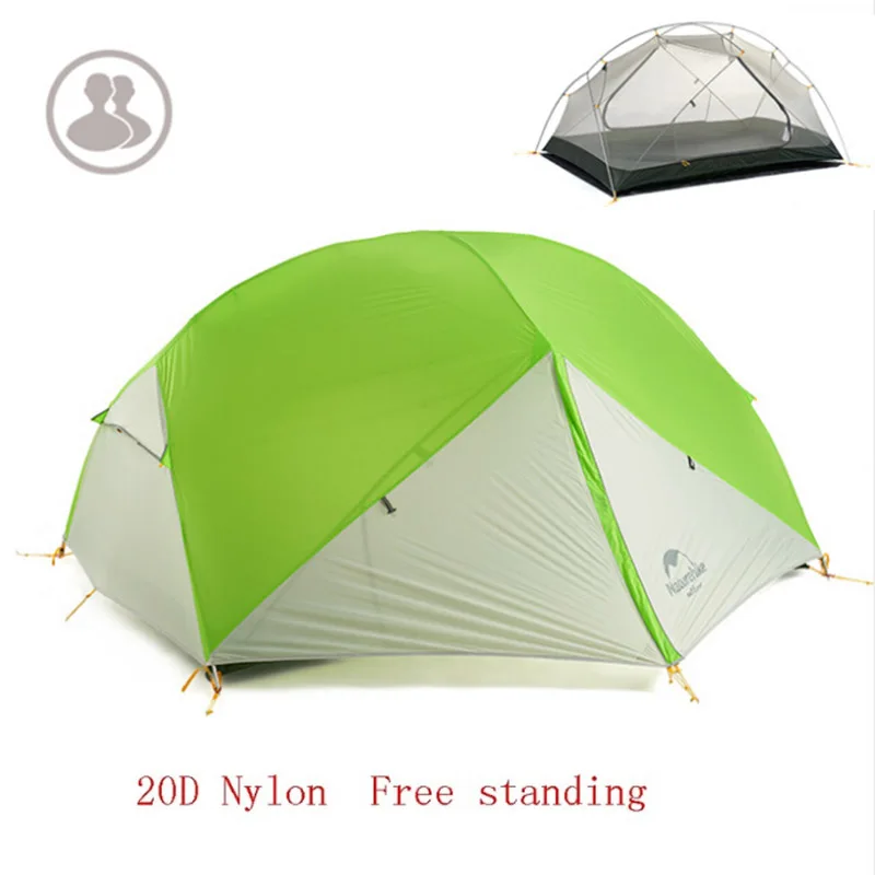 20D Green gray Naturehike 3 Season Mongar Camping Tent 20D Nylon Fabic Double Layer Waterproof Tent for 2 Persons NH17T007-M - Color: 20D Green gray